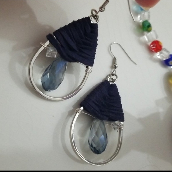 3/30 Leather crystal teardrop earrings owlheartinc double crystal - Picture 7 of 8